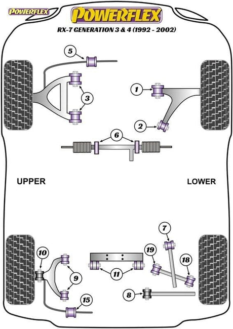 POWERFLEX REAR UPPER WISHBONE TO DAMPER OUTER BUSH MAZDA RX-7 GEN 3 - FD3S 92-02