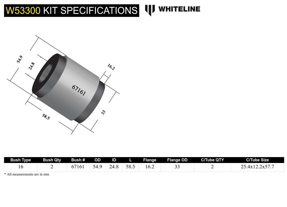 WHITELINE FRONT LOWER ARM, INNER REAR BUSH KIT (+0.5 CASTER) | TOYOTA MR2 MK3 ZZW30